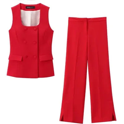 Vest Straight-Leg Pants Suit | TAEVI