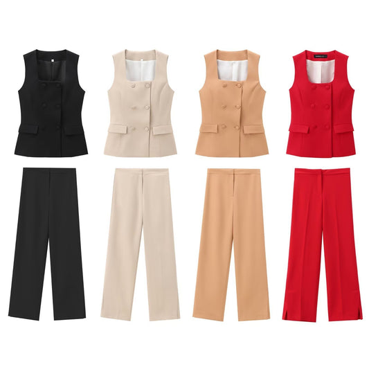 Vest Straight-Leg Pants Suit | TAEVI
